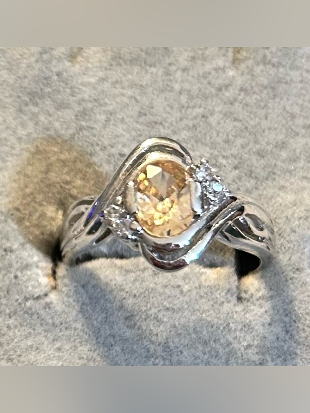 Sterling Silver Citrine and Diamond  cZ Accent Ring - Champagne/Yellow